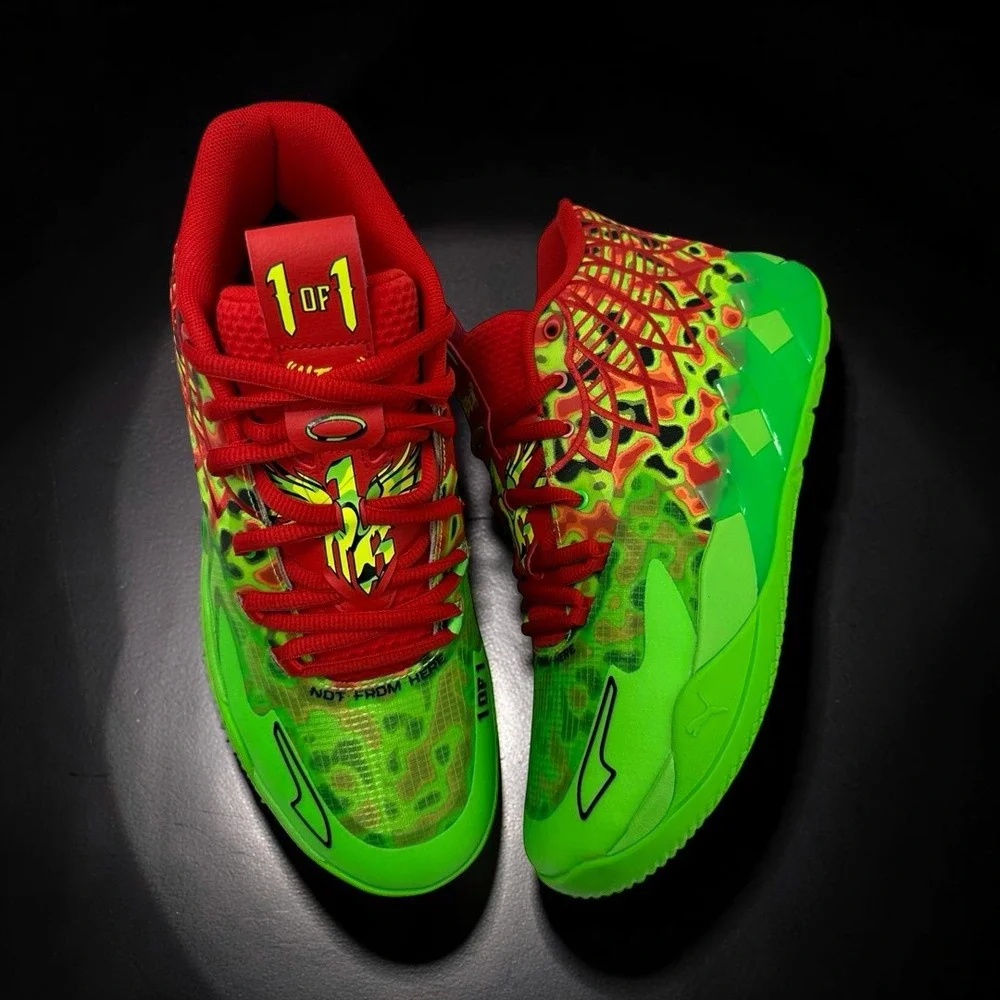 PUMA MB.01 Thermal LaMelo Ball Fluro Green Red Men's Basketball Shoes Size 10.5